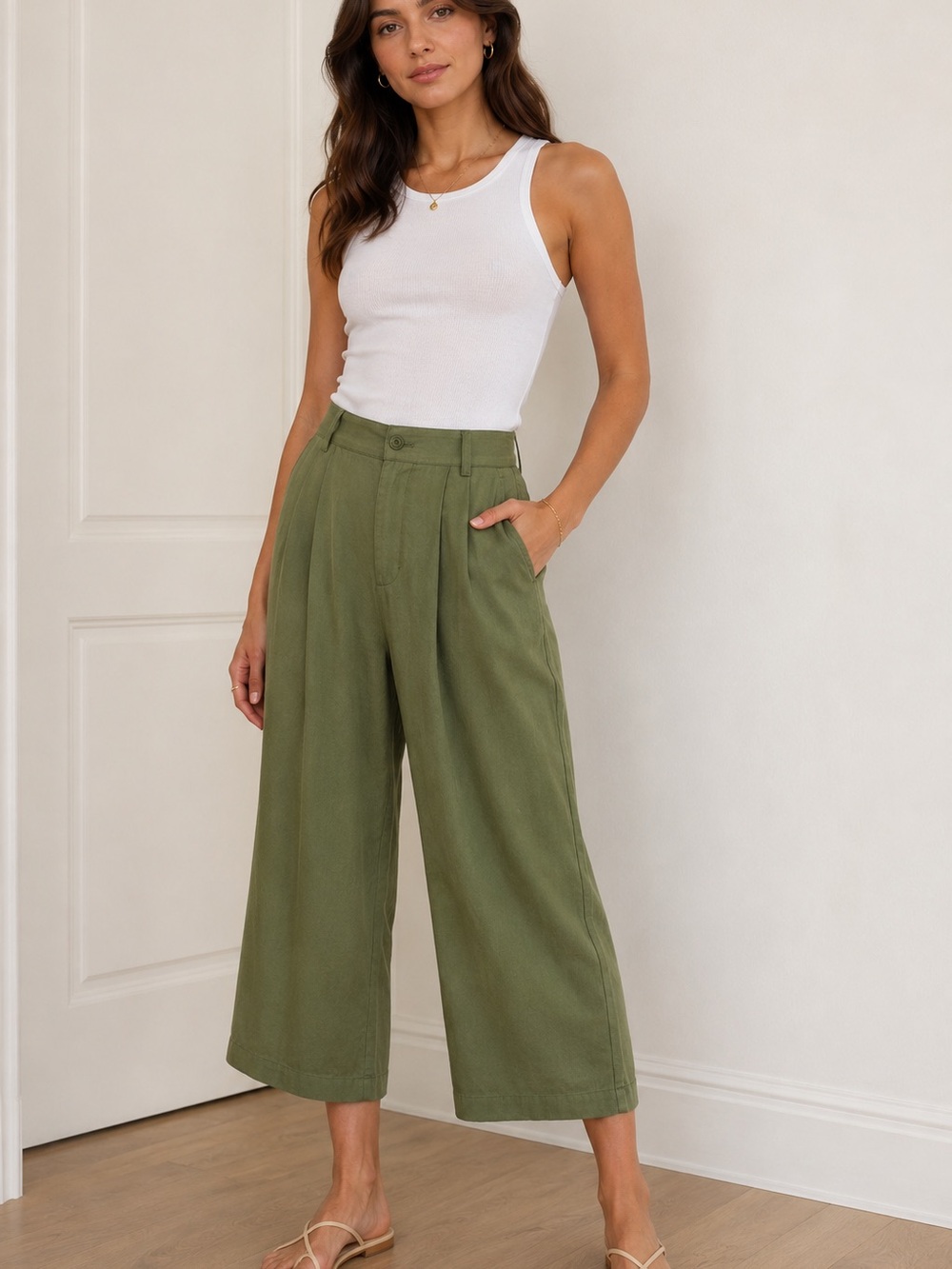 Anthropologie Olive High-Rise Wide-Leg Cropped Pants